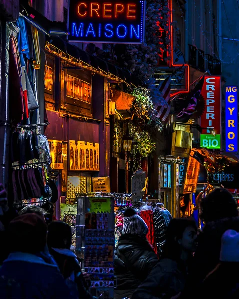 Paris Frankreich Januar 2020 Urbane Nachtszene Der Einkaufsstraße Des Historischen — Stockfoto