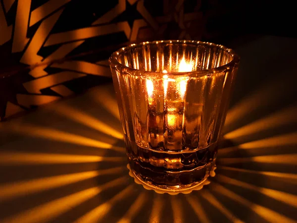 Night Interior Scene High Contrast Candle Glass — Stock Photo, Image