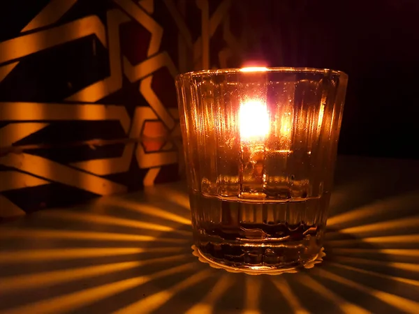 Night Interior Scene High Contrast Candle Glass — Stock Photo, Image