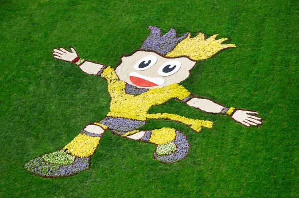 Flowerbed is prepared in Kiev depicting mascot of Euro 2012 — Stock Photo, Image