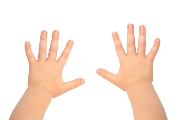 Mãos de crianças isoladas no fundo branco — Fotografia de Stock