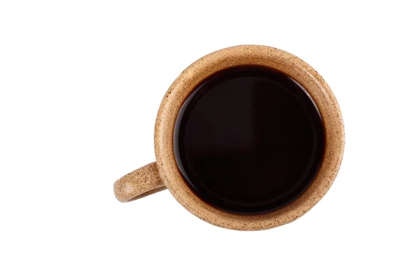 Vista superior da xícara de café preto isolado no branco — Fotografia de Stock