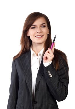 Portrait of a young attractive business woman with pen