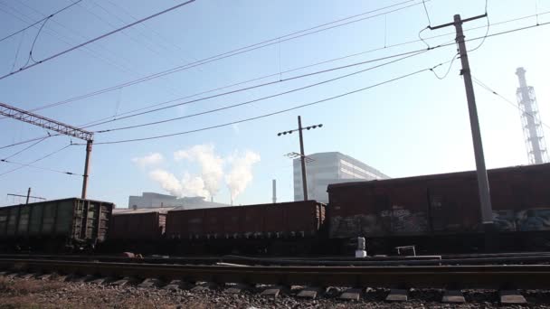 Tren de carbón lente larga — Vídeos de Stock