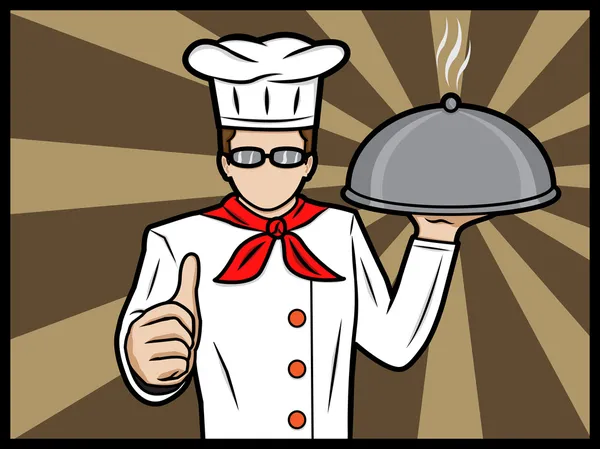 Chef con un piatto che mostra i pollici — Vettoriale Stock