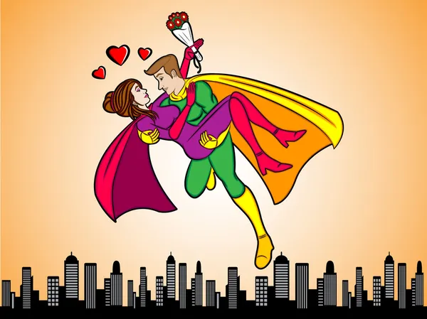 Super heróis no amor — Vetor de Stock
