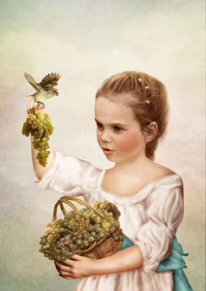 Het meisje met druiven — Stockfoto