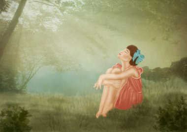 Girl in the woods clipart
