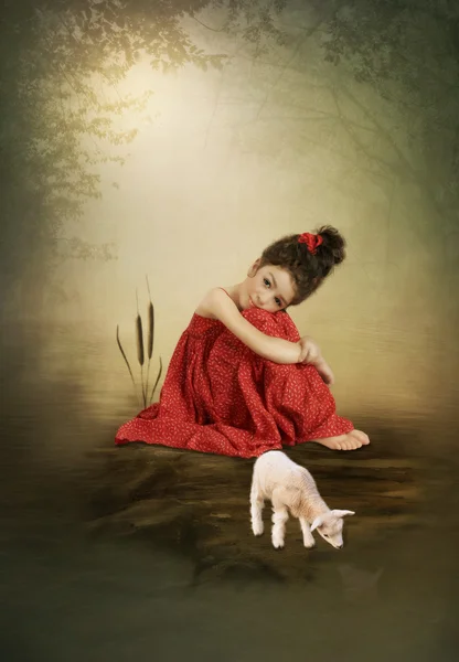 Little girl and goat — Stock Photo, Image