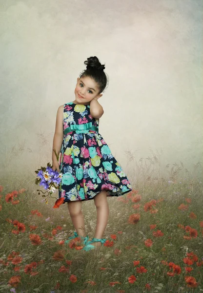 Niña con el ramo de flores —  Fotos de Stock