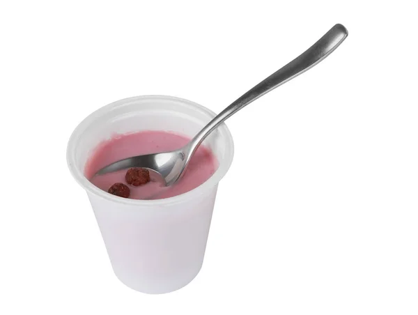 Copa Plástico Con Yogur Aislado Sobre Fondo Blanco —  Fotos de Stock
