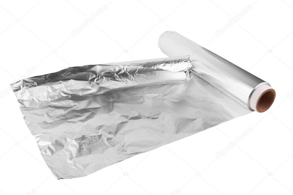 A roll of aluminum foil isolated on white background