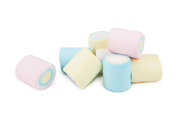 Marshmallows Van Verschillende Kleuren Geïsoleerd Witte Achtergrond — Stockfoto