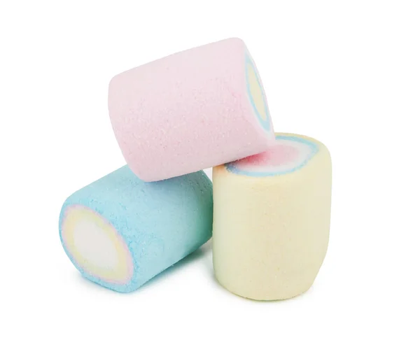 Marshmallows Van Verschillende Kleuren Geïsoleerd Witte Achtergrond — Stockfoto