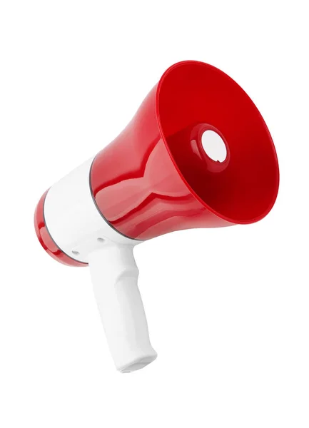 Червоний Мегафон Ізольовано Білому Тлі Гучномовець Узгодження Заклику Дії — стокове фото
