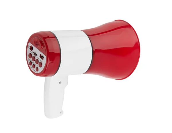 Rode Megafon Geïsoleerd Witte Achtergrond Luidspreker Voor Herdenking Oproep Tot — Stockfoto