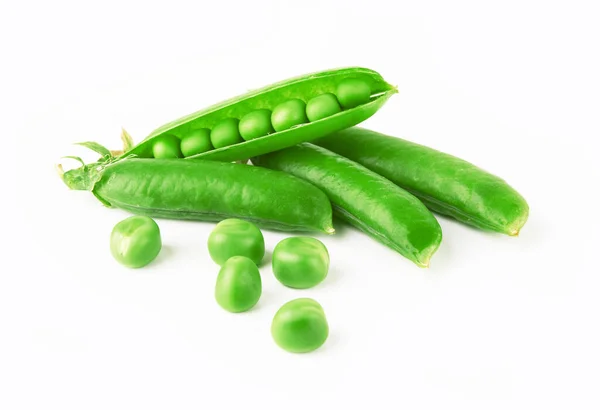 Verse Groene Erwten Geïsoleerd Witte Achtergrond — Stockfoto