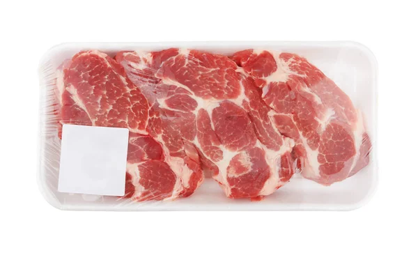 Nyers Hús Csomagban Fehér Alapon Elkülönítve — Stock Fotó