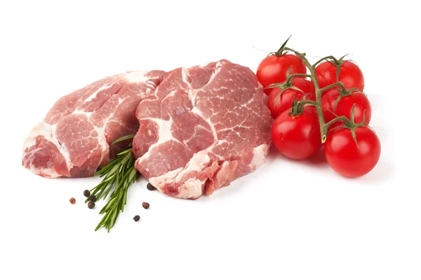 Raw Meat Tomatoes White Background — Stock Photo, Image