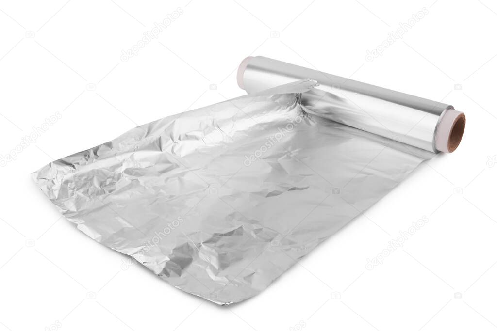 A roll of aluminum foil isolated on white background