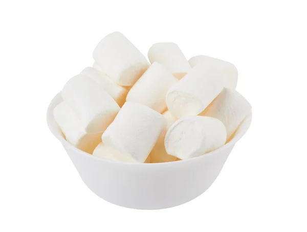 Marshmallow Uma Vara Madeira Isolada Fundo Branco — Fotografia de Stock