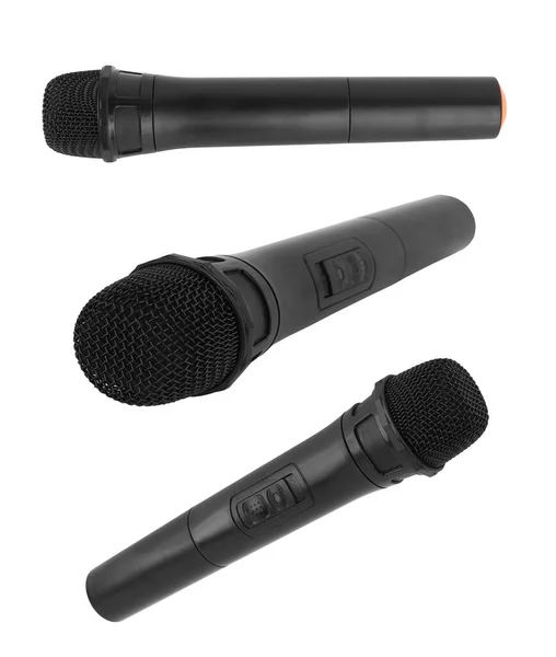 Fekete Mikrofon Elszigetelt Fehér Background — Stock Fotó