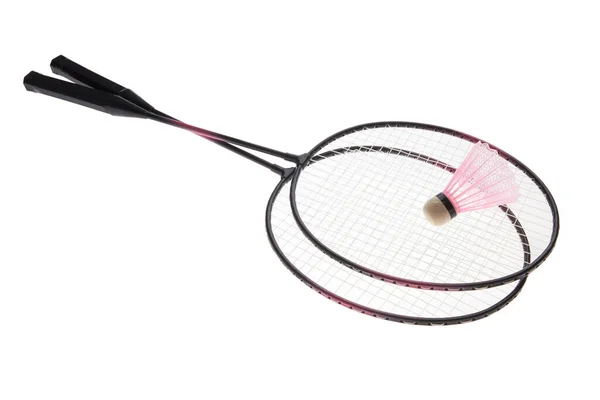 Badminton Rackets Shuttle Geïsoleerd Witte Achtergrond — Stockfoto