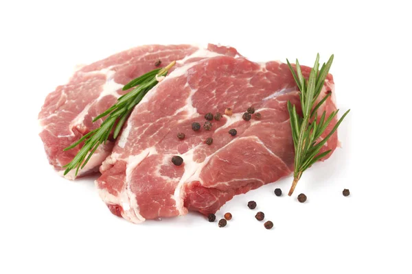 Raw Meat Rosemary White Background — Stockfoto