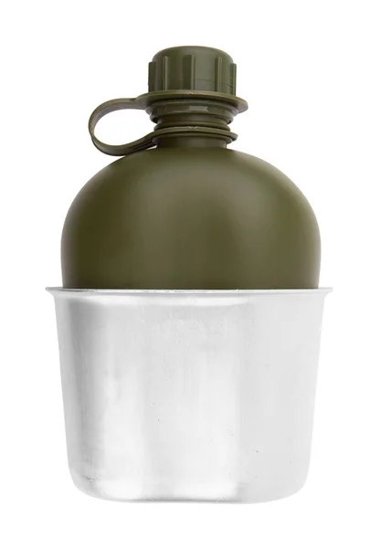 Military Flask Water Bowl Food White Background —  Fotos de Stock