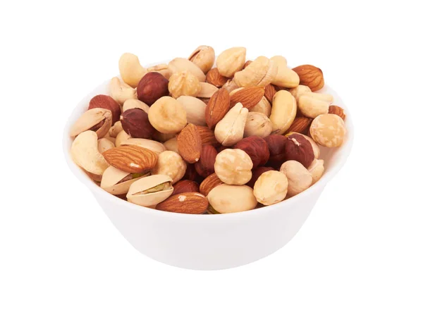 Heap Mixed Nuts Bowl Isolated White Background — Stock Photo, Image