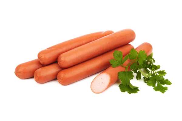 Fresh Sausages Parsley Leaves Isolated White Background Royalty Free Stock Photos