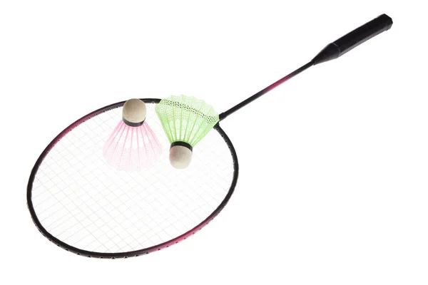 Badminton Rackets Shuttle Geïsoleerd Witte Achtergrond — Stockfoto