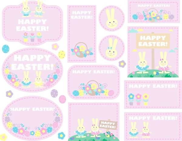 Tags with easter eggs, rabbits — Stock Photo, Image