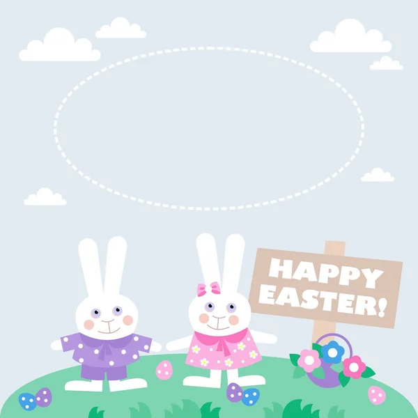 Paskalya yumurtaları ve bunnies kartı Telifsiz Stok Imajlar