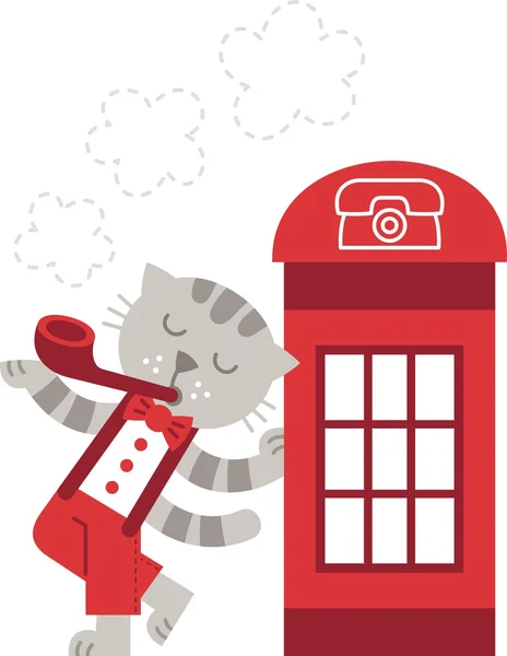 Cat fuma cerca de una cabina telefónica — Foto de Stock