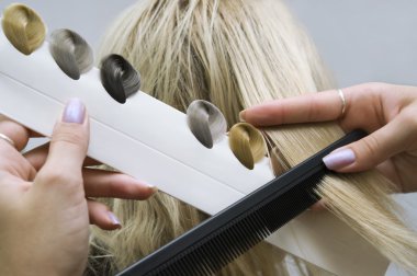 Choice of tone of hair in hair salon clipart