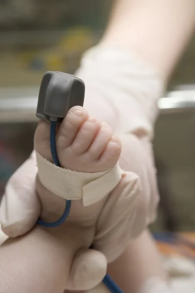 Pulse oximeter sensor on a baby — Stock Photo, Image