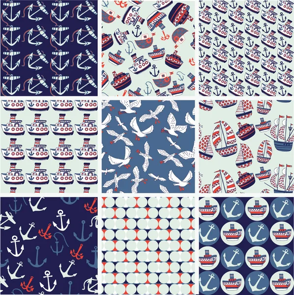 Collection of nautical patterns — Stock Vector