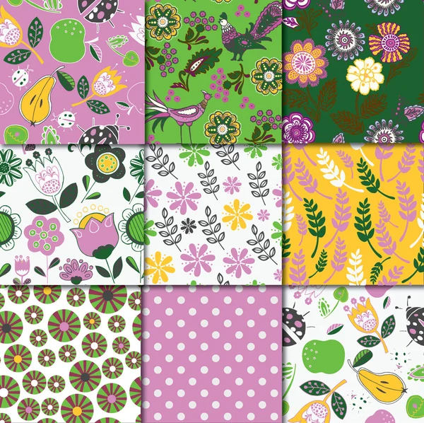 Beautiful set of gardening patterns — Stock Vector