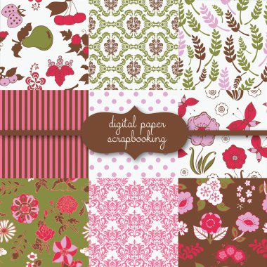 çiçek desenli kağıt dijital scrapbook