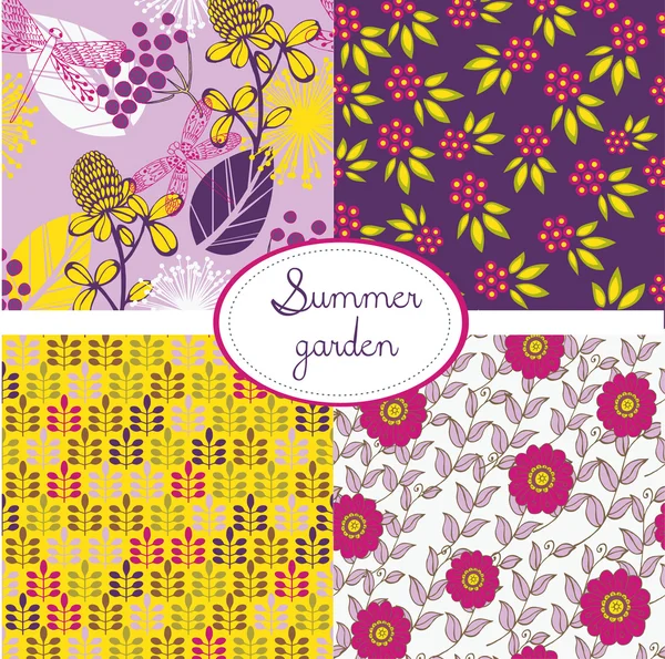Conjunto de papéis de parede de verão florais — Vetor de Stock