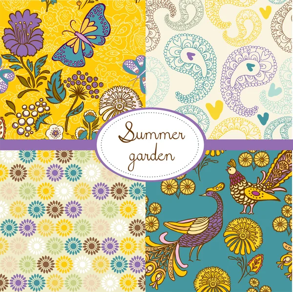 Set of floral summery wallpapers — Stock Vector