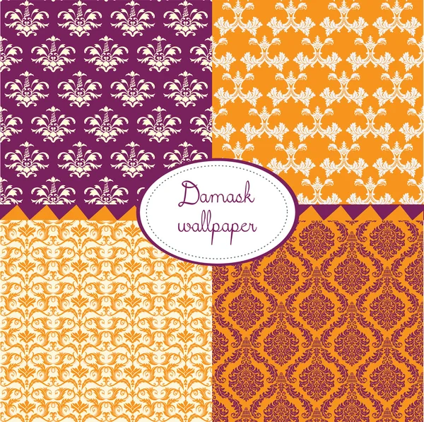 Conjunto de papéis de parede sem costura Damask — Vetor de Stock