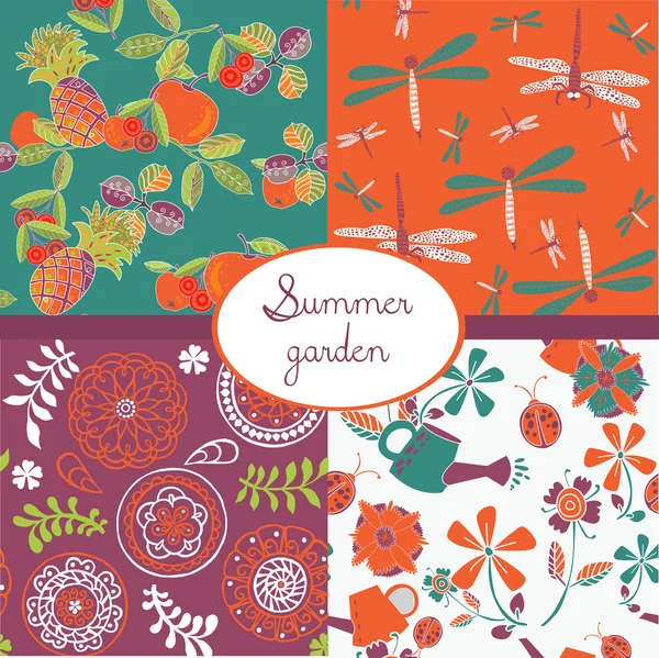 Conjunto de papéis de parede de verão florais —  Vetores de Stock