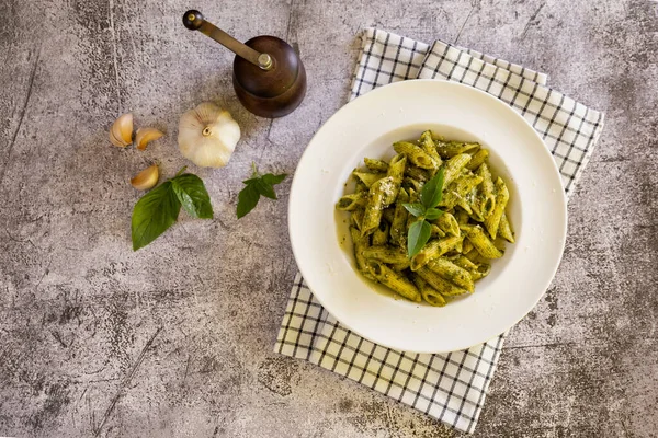 Homemade Pesto Sauce Pasta Table — Stock Photo, Image