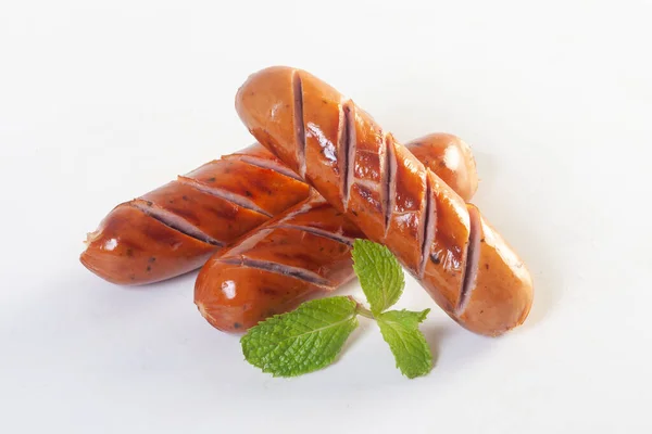 German dried sausages. Hard cured sausage, isolated on white background.