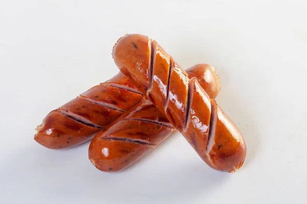 German dried sausages. Hard cured sausage, isolated on white background.