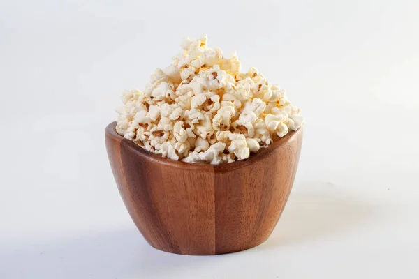 Popcorn Brown Bowl White Background — Stock Photo, Image