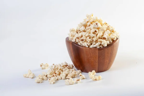 Popcorn Brown Bowl White Background — Stock Photo, Image