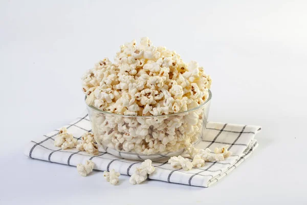 Popcorn Hnědé Nádoby Bílém Pozadí — Stock fotografie